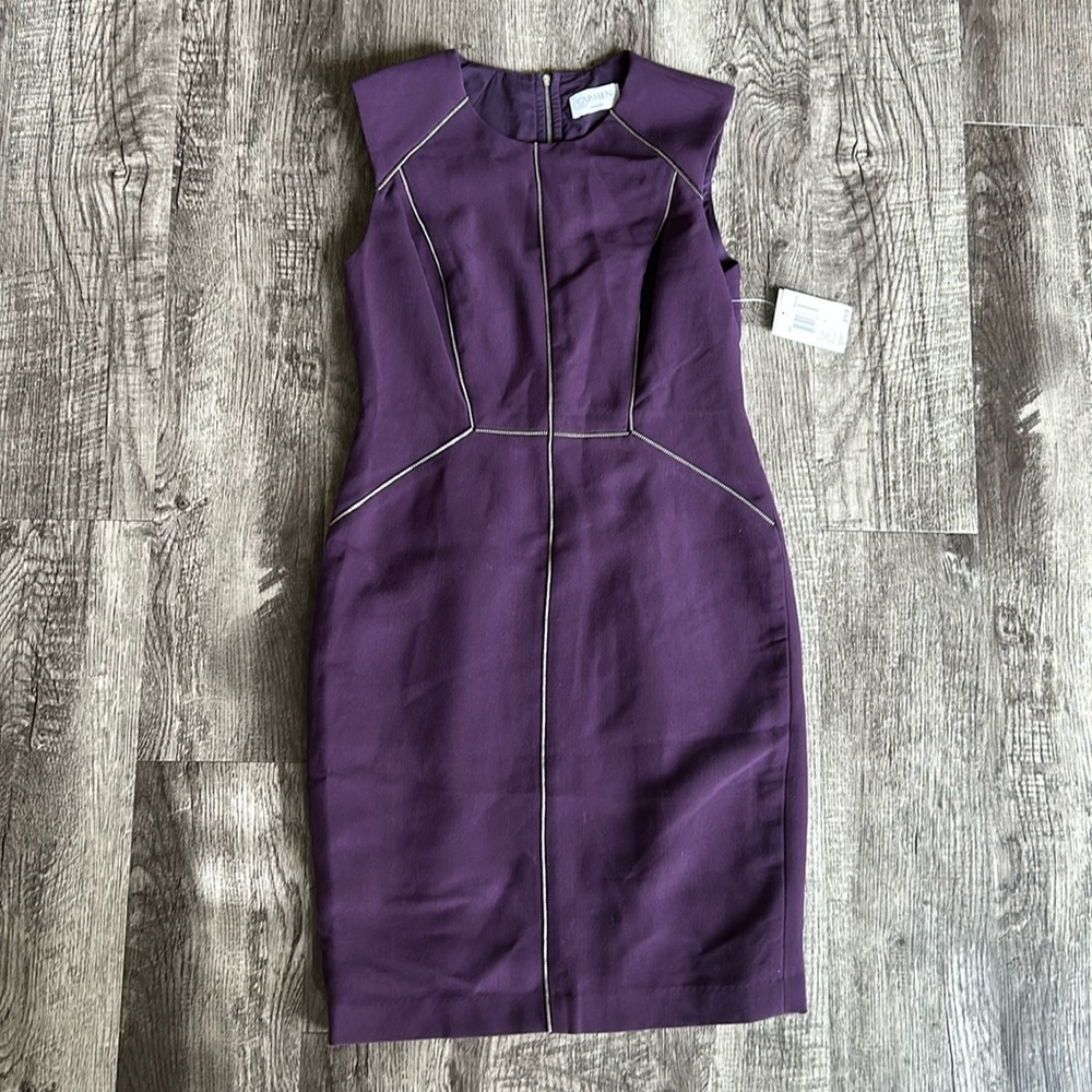 Brand new purple Carmen Marc Valvo dress with zipper details